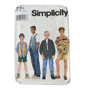 90s Simplicity 7224 Sewing Pattern Size 7 8 10 Boys Shirt Vest Pant Shorts UNCUT